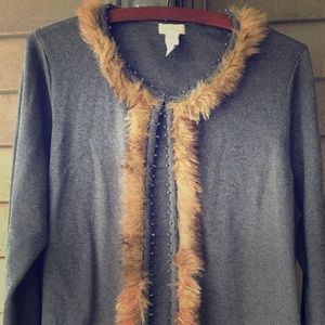 Chico’s Faux Fur Detailed Cardigan